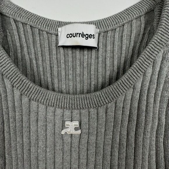 Courreges Gray Ribbed Logo Tank Top - Picture 9 of 9
